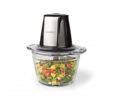 NEDIS PICADORA DE ALIMENTOS | 500 W | 1 L | CRISTAL | 1 AJUSTE DE VELOCIDAD | NEGRO / PLATA