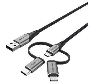 h2Vention MFi USB 20 a 3 en 1 Micro USB y USB C y Lightning Cable 1M h2divpVention MFi USB 20 a 3 en 1 Micro USB y USB C y Cabl