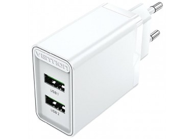 h2Cargador de pared Vention de 2 puertos USB AA 18 W Blanco h2divCargador de red con soporte de carga rapida potencia total 18 