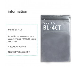 Batería para Nokia 7230 6700 5310 X3, MPN Original:Bl4Ct Bl-4Ct