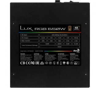Aerocool Fuente lux rgb 650 atx mod psu 80230v