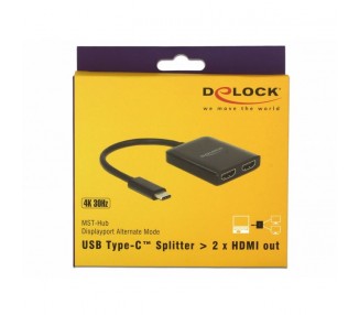 Delock Divisor USB Type C2 x salida HDMI 4K Negro