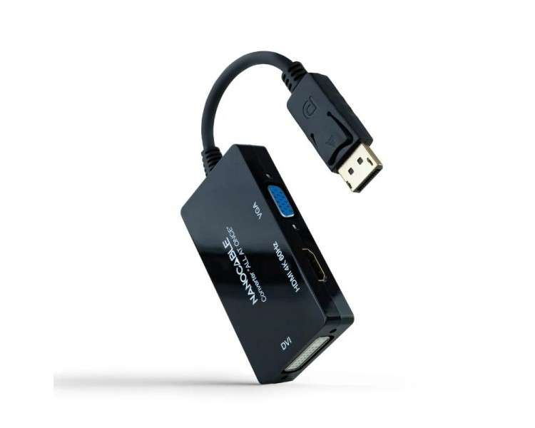 Nanocable Conversor DP a HDMI DVI VGA Negro 20 cm
