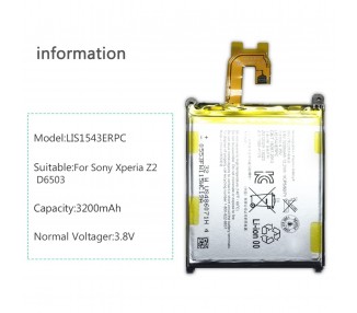 Batería Para Sony Xperia Z2 D6503 D6502 D6543, MPN Original: Lis1543Erpc