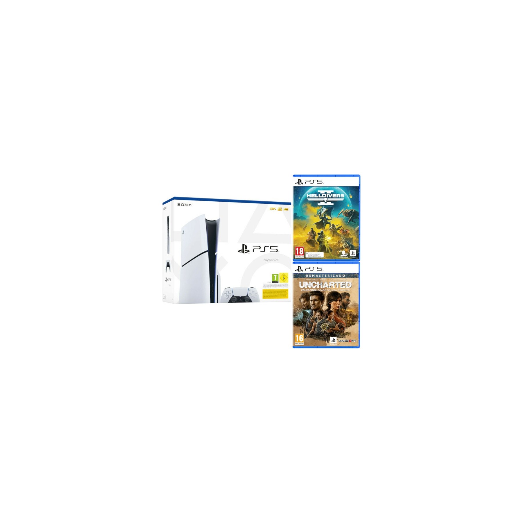 CONSOLA WHITE SLIM EDITION + DUALSENSE (1TB) + HELLDIVERS II + UNCHARTED COL.LEGADO DE LOS LADRONES