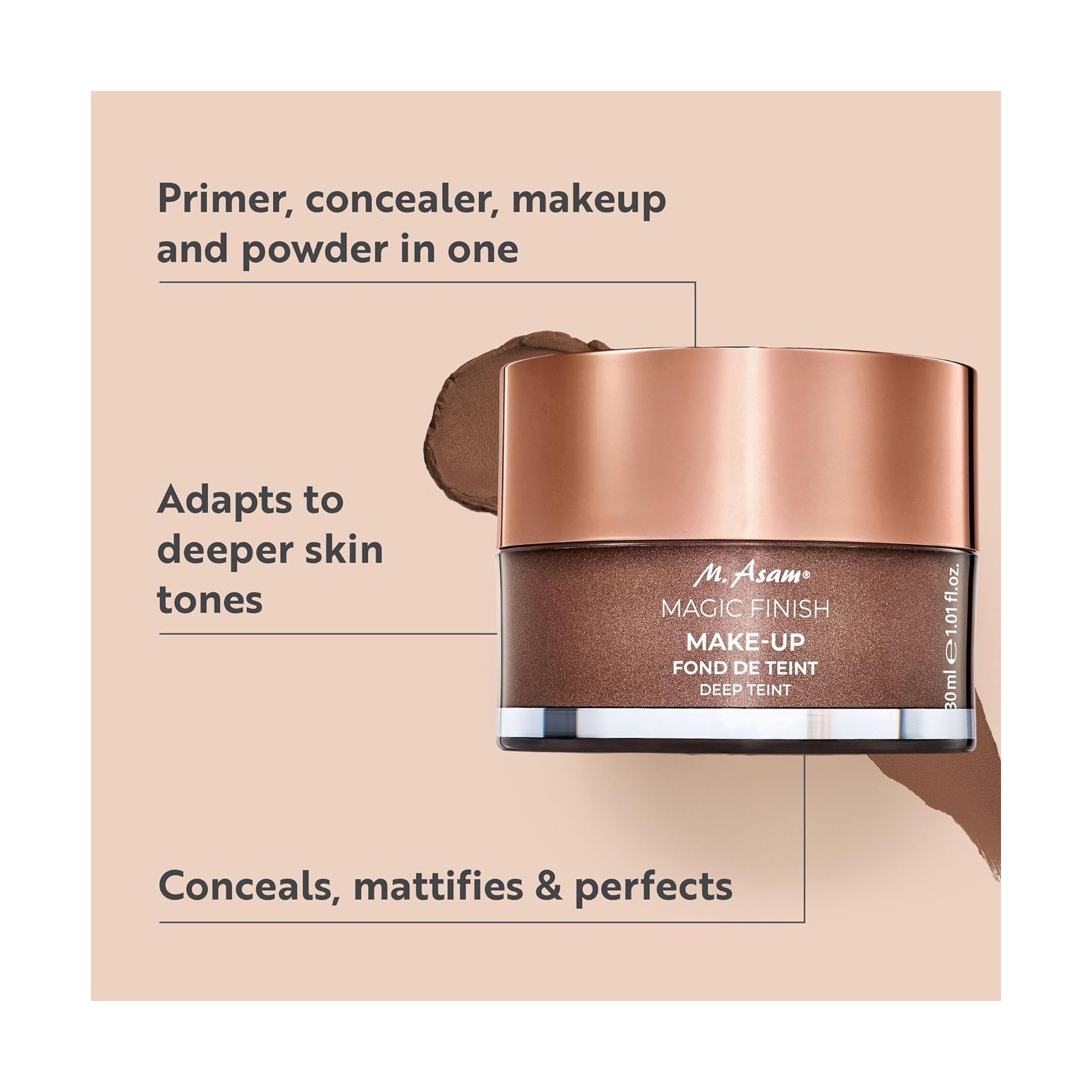 M. Asam Magic Finish Makeup Mousse Deep Tint Primer Concealer Powder