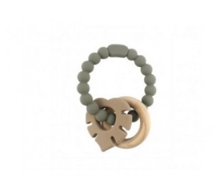 Magni - Teether bracelet silicone with wooden ring and leaves appendix - Grey (5544)