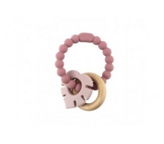 Magni - Teether bracelet silicone with wooden ring and leaves appendix -Dusty rose (5545)