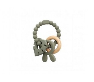 Magni - Teether bracelet silicone with wooden ring leaves and bunny-ears appendix - Green (5578)