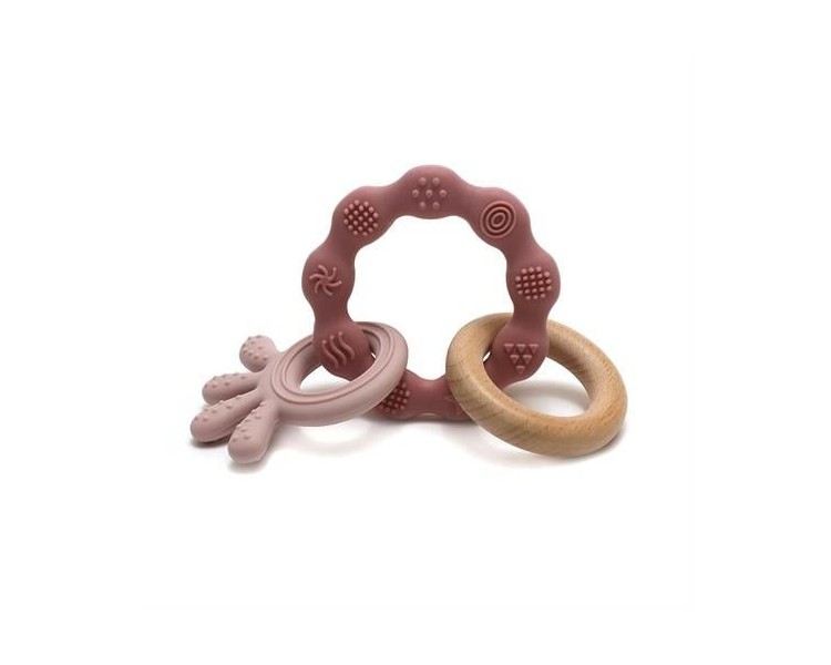 Magni - Teether bracelet Squid and wood appendix - Dusty rose (5566)