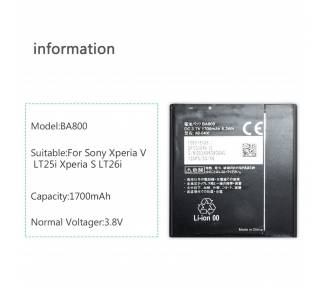 Batterie d'origine BA800 BA 800 pour Sony Xperia S LT26i ARC HD V LT25i ARC S 1700  - 2
