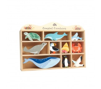 Tender Leaf - Display Shelf with 10 Wooden Animals - Ocean - (TL8479)