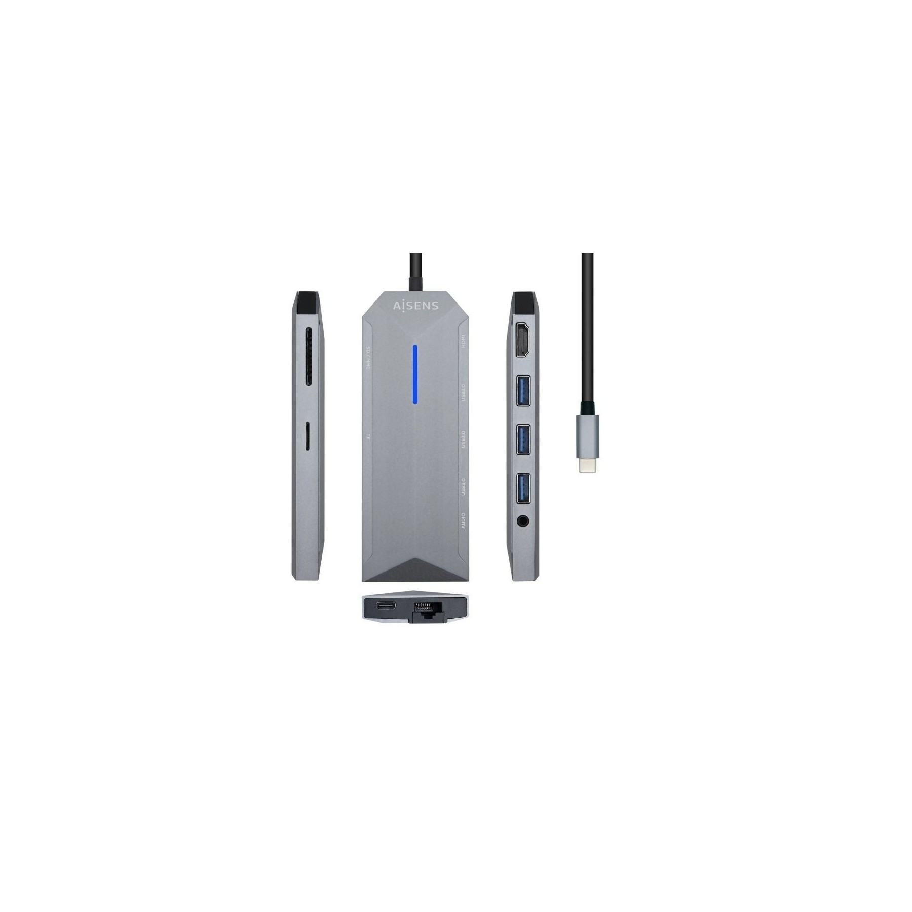 pbDescripcion bbr pul liConversor USB C a 1xHDMI 1xRJ45 3xUSB 1xPD 100W 1xAUDIO 35mm 1xLector de tarjeta SD 1xLector de tarjeta