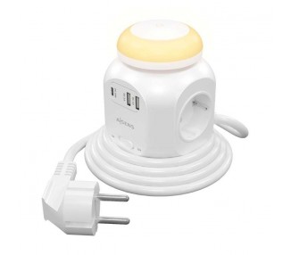 pAISENS REGLETA DE ENCHUFES SOBREMESA MULTIFUNCION CON 4 TOMAS 1xUSB C 20W PD30 2xUSB A 18W QC30 LUZ NOCTURNA 18M BLANCObrul li