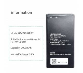 Bateria Original Para Huawei Y5 Y550 Y625 Y635 Y538 G615 G620 Hb474284Rbc