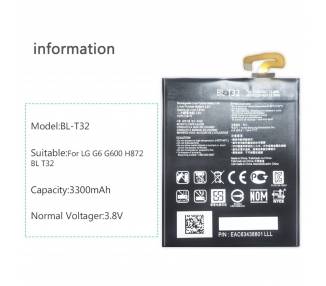 Recambio Bateria Interna de Li-Ion Para LG G6, Capacidad Original, Bl-T32