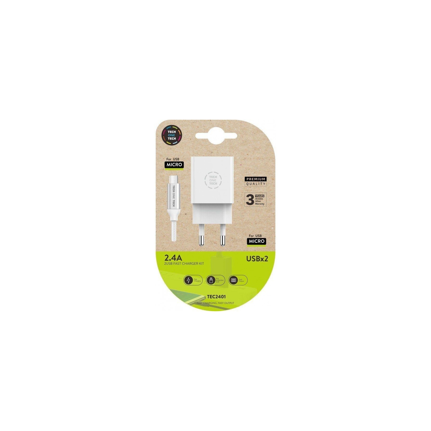 Cargador Doble + Cable Micro Usb Tech One Tech