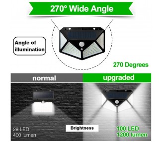100 Led Solar Luz De Pared Impermeable Sensor De Movimiento Lámpara Exterior