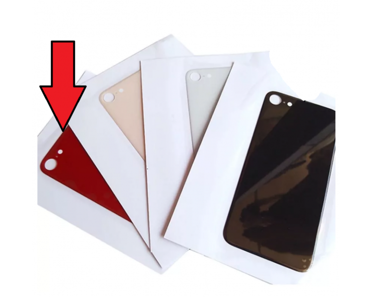 Tapa Trasera Compatible de Cristal para iPhone 8 Rojo Con Agujero Grande