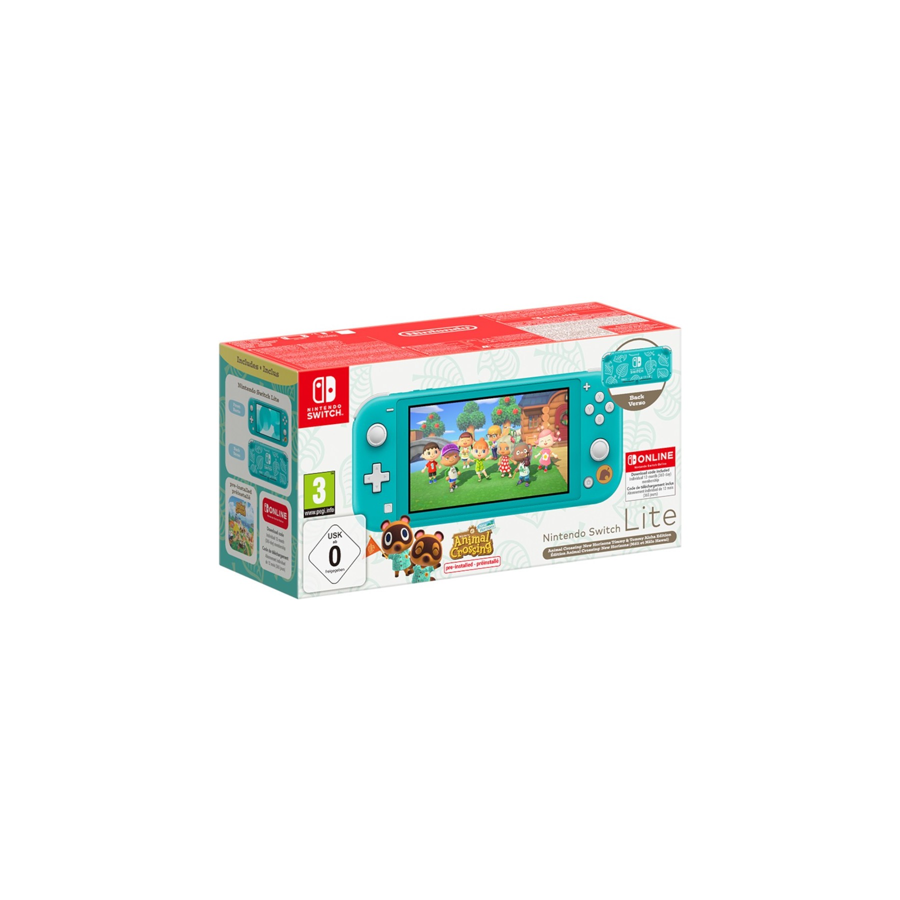 LITE AZUL TURQUESA (TURQUOISE) + ANIMAL CROSSING NEW HORIZONS + 12 MESES NSO