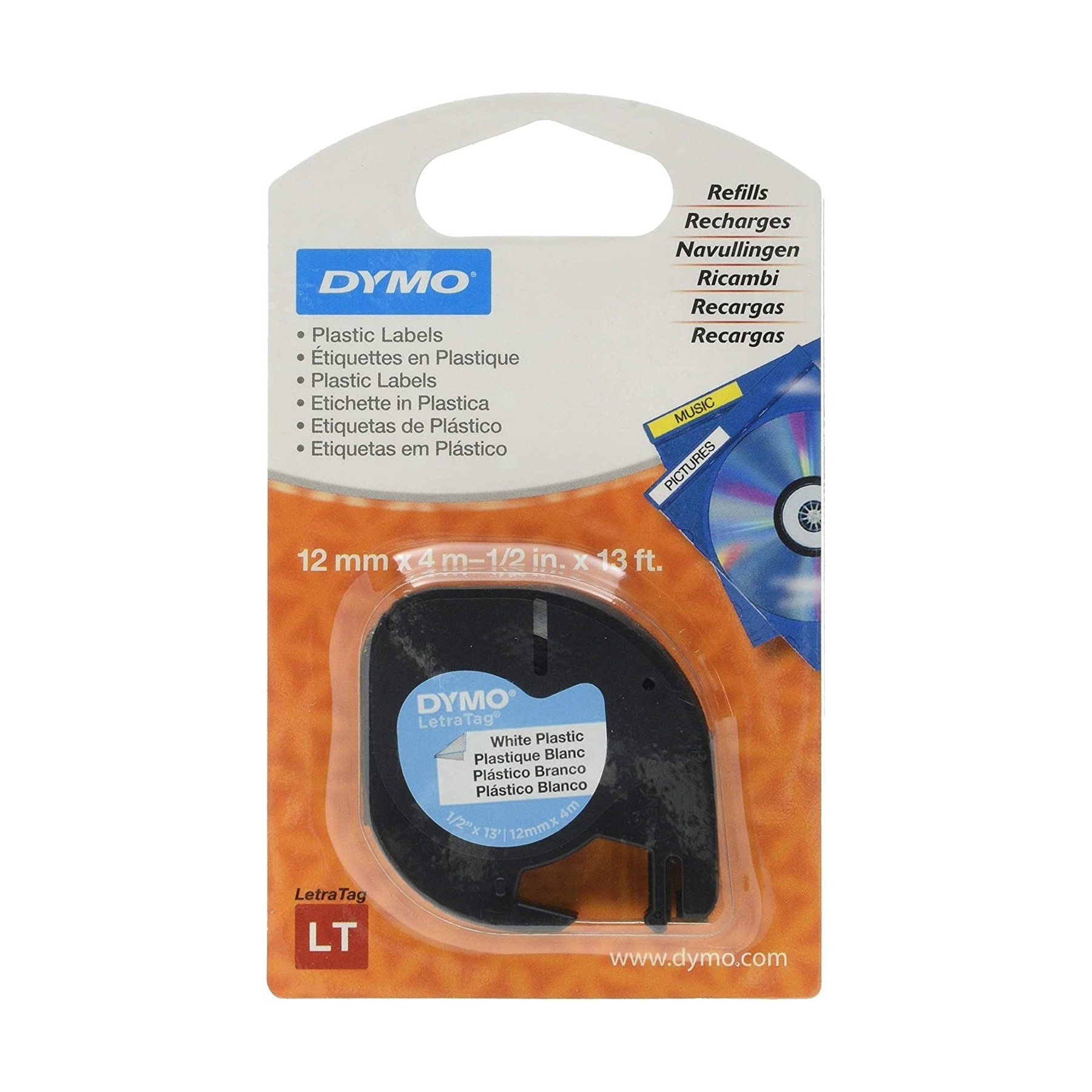 Cintas Letratag Plástico 12Mm X 4 M Negro/Blanco Dymo S07216