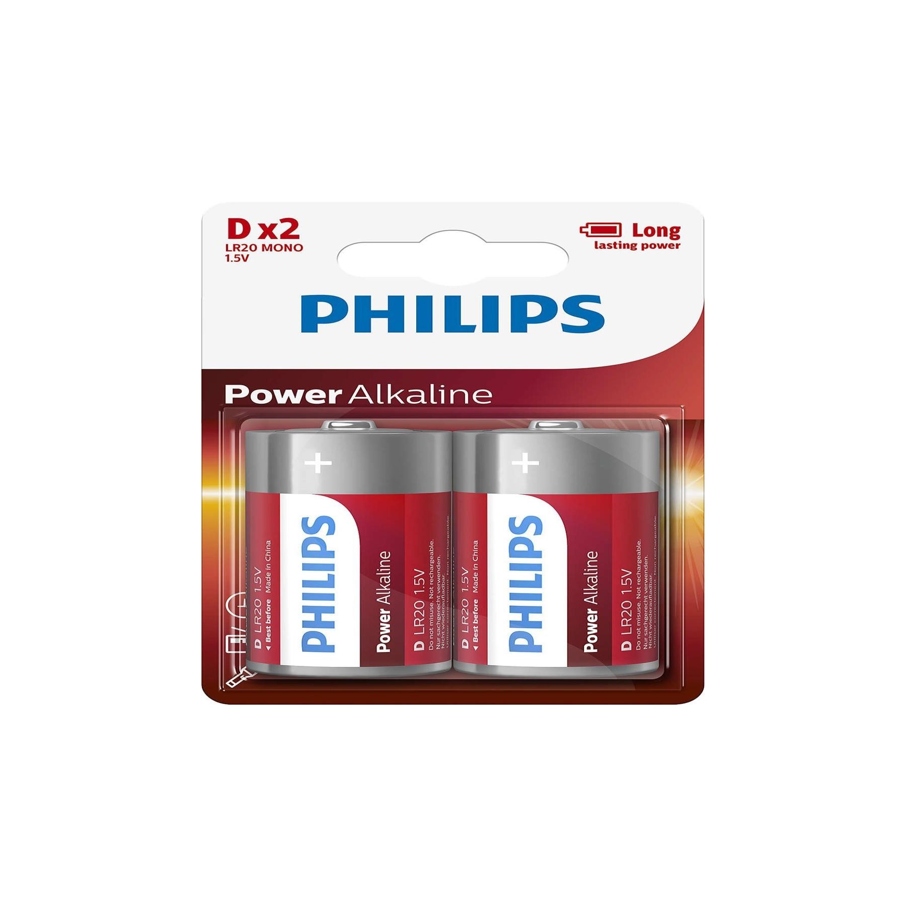 Pack De 2 Pilas D Philips Lr20P2B/10/ 1.5V/ Alcalinas
