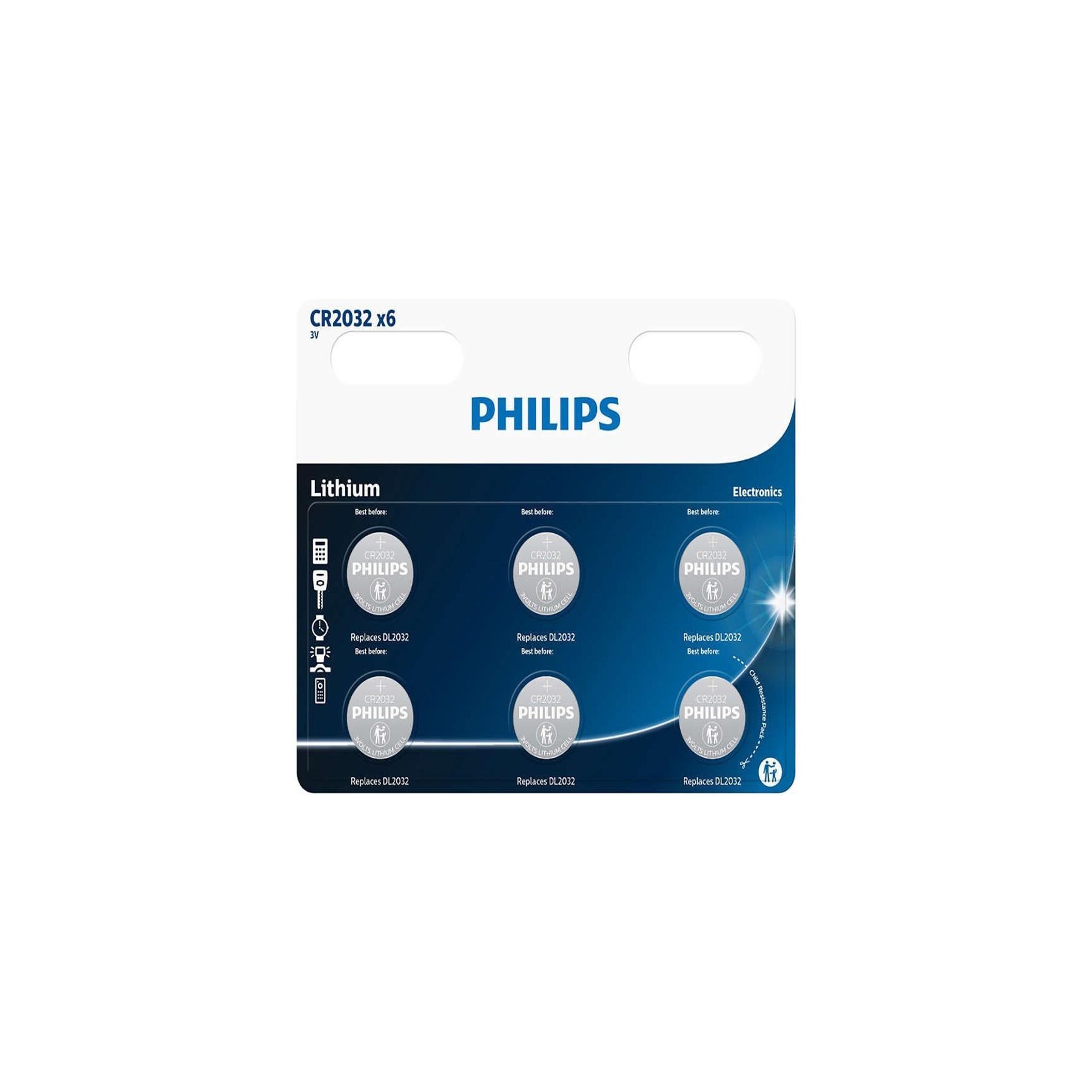 Pack De 6 Pilas De Botón Philips Cr2032/ 3V