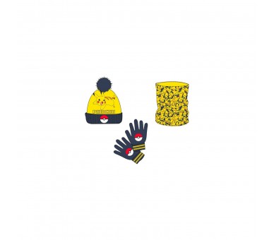 Set Gorro Braga Cuello Y Guantes Pikachu Pokemon