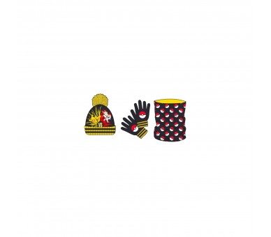 Set Gorro Braga Cuello Y Guantes Pokemon