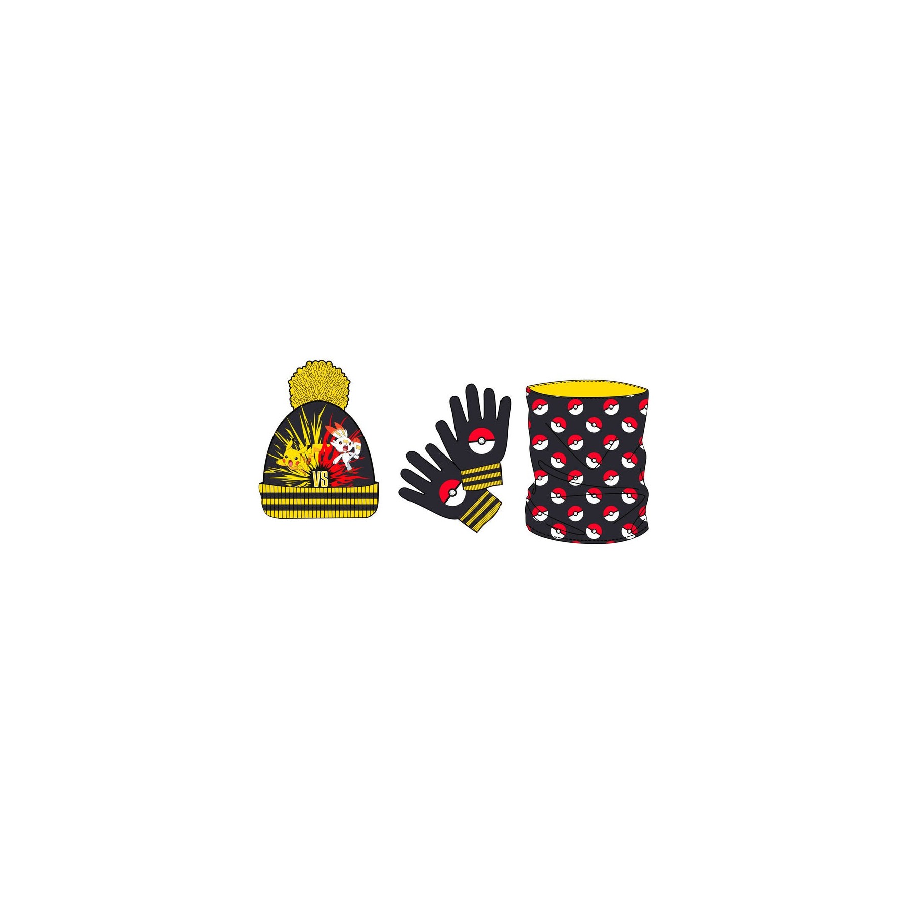 Set Gorro Braga Cuello Y Guantes Pokemon