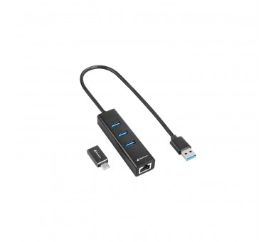 Hub Usb Sharkoon 3 X Usb 3.2 Gen 1 + Rj45 Aluminio Negro + A