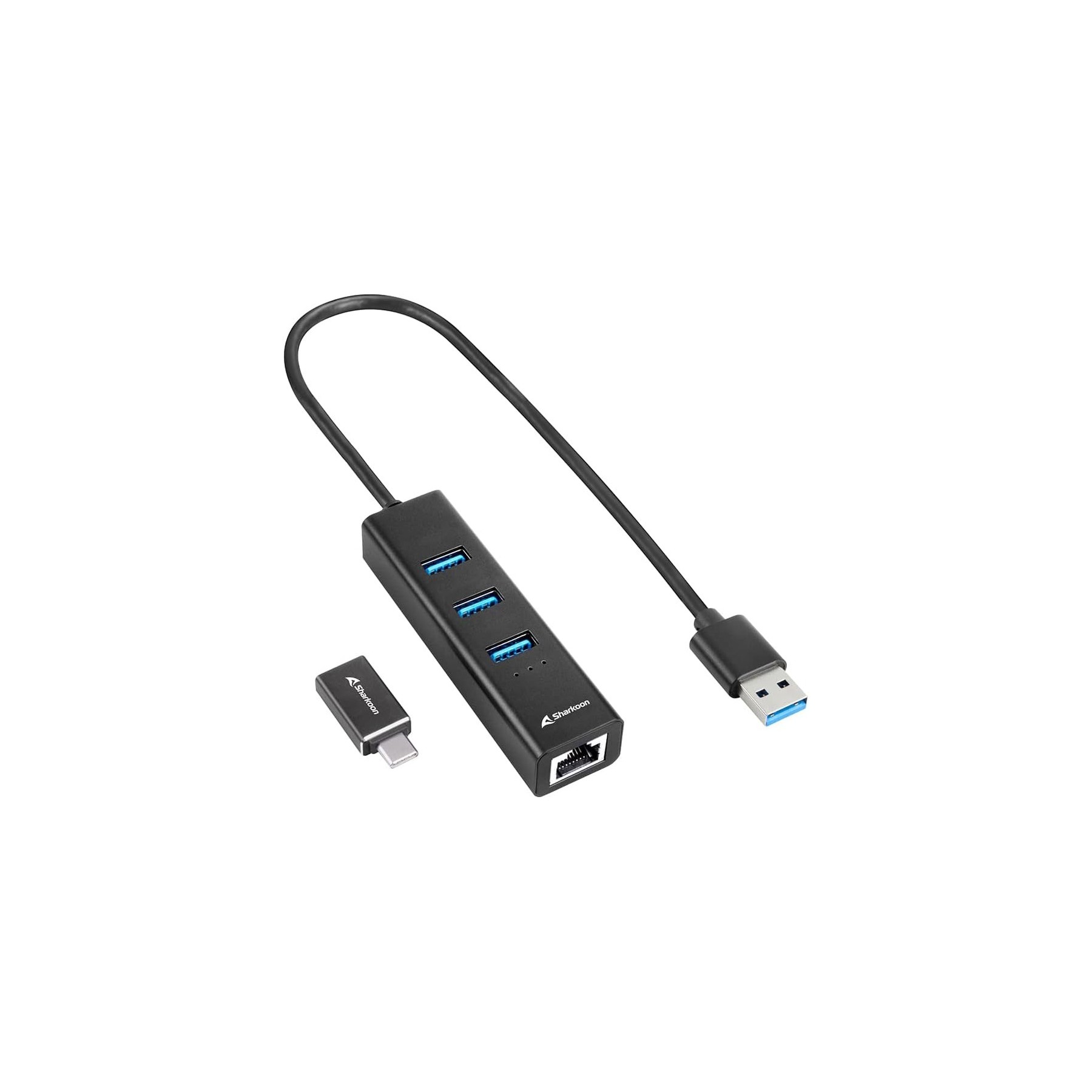 Hub Usb Sharkoon 3 X Usb 3.2 Gen 1 + Rj45 Aluminio Negro + A