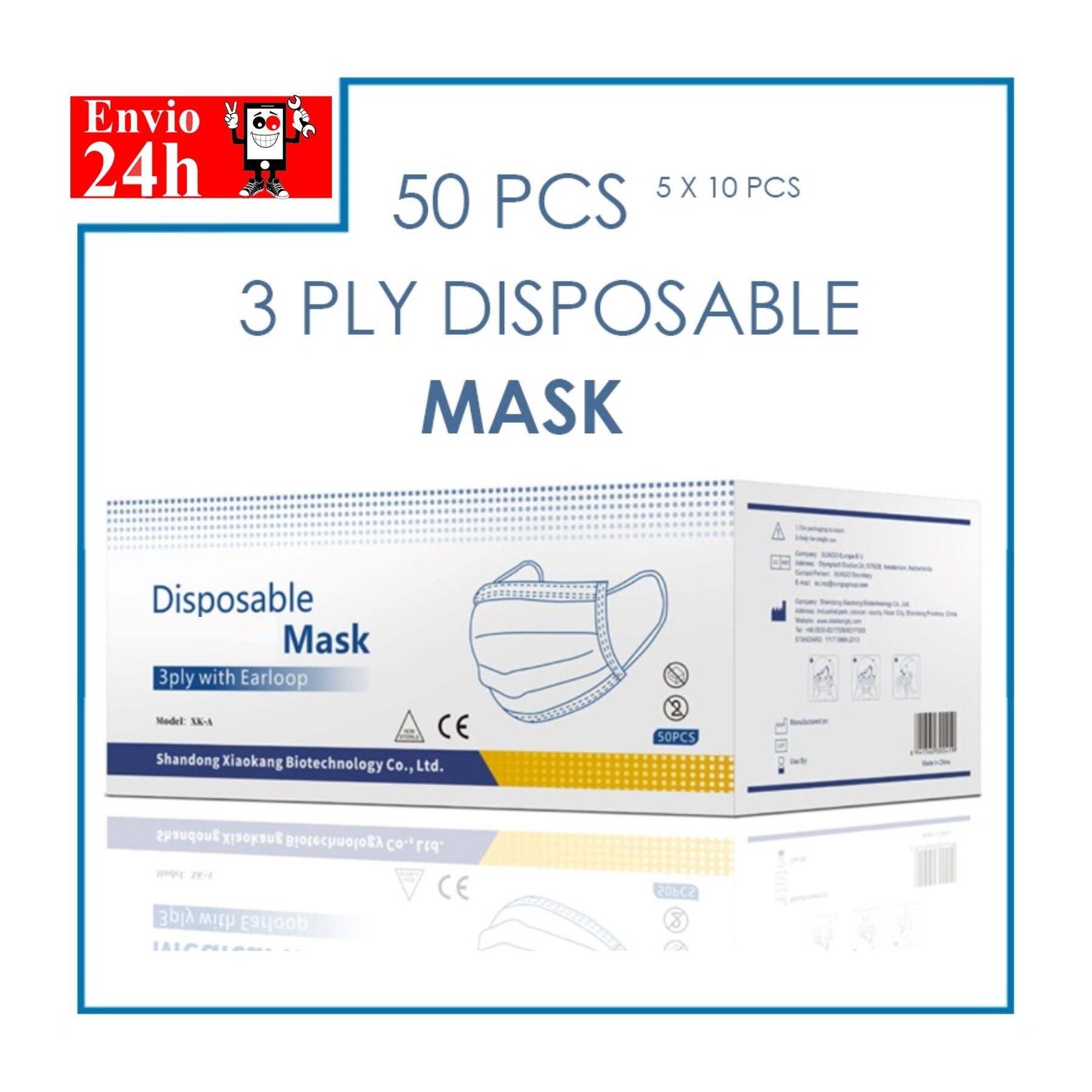 Pack 50 Mascarillas, Tapa Bocas, Oferta, 1 Caja, 5 Bolsas, 10 Unidades Por Bolsa