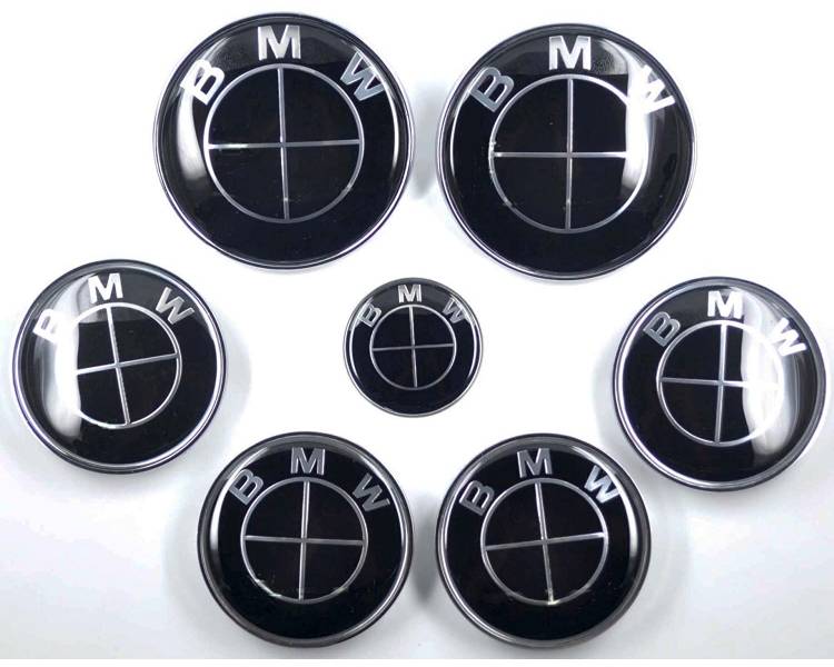 ✓ Kit de 7 Insignias para BMW Logo Negro, Capo, Maletero, Ruedas y