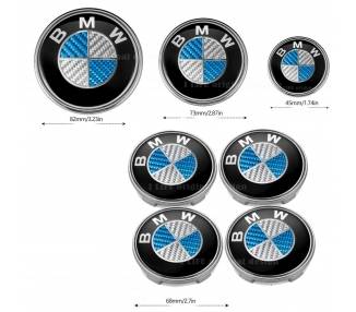 KIT 7 INSIGNIAS BMW / CARBON Blue & White / Bonnet + Trunk + Wheels + Steering wheel