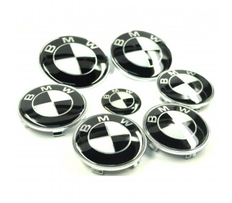 KIT 7 INSIGNIAS BMW / LOGO Black and White / Bonnet + Trunk + Wheels + Steering wheel