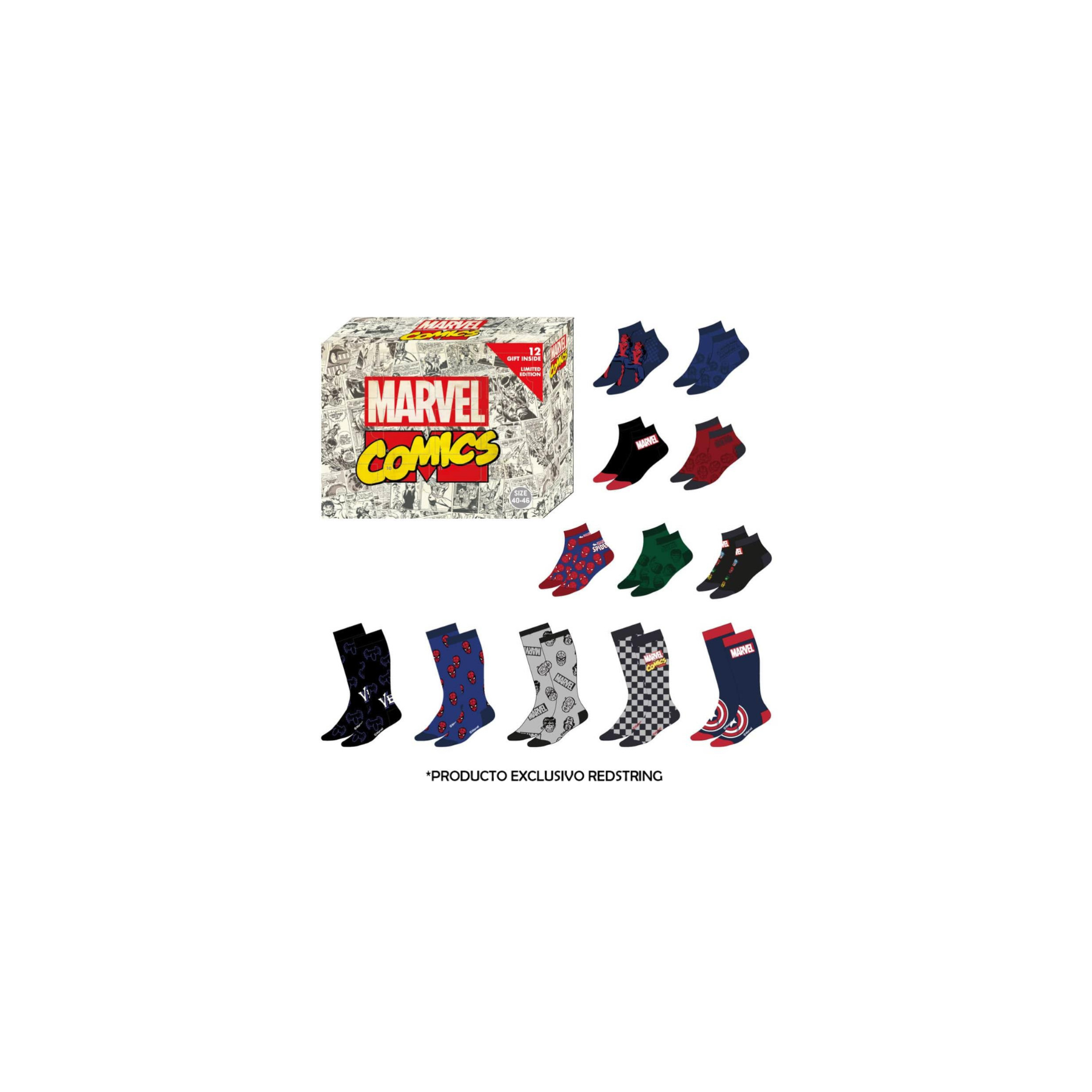 Caja Regalo 12 Pares Calcetines Marvel Talla 40/46