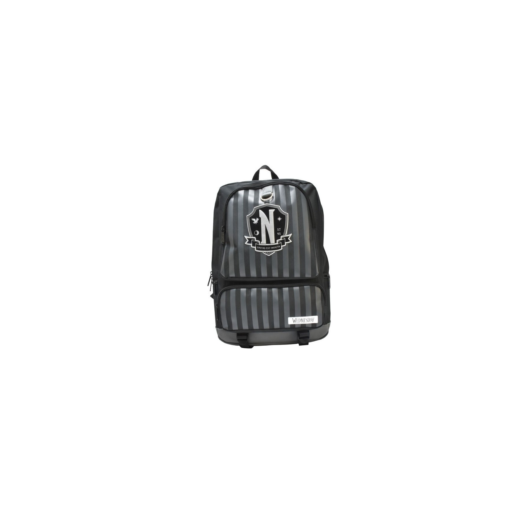 Mochila Nevermore - Wednesday (Miércoles) A Rayas Gris Y Neg