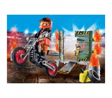 Playmobil Starter Pack Stuntshow Moto Con Pared De Fuego