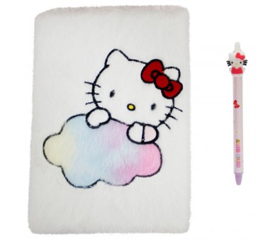 Set cuaderno peluche + boligrafo Hello Kitty