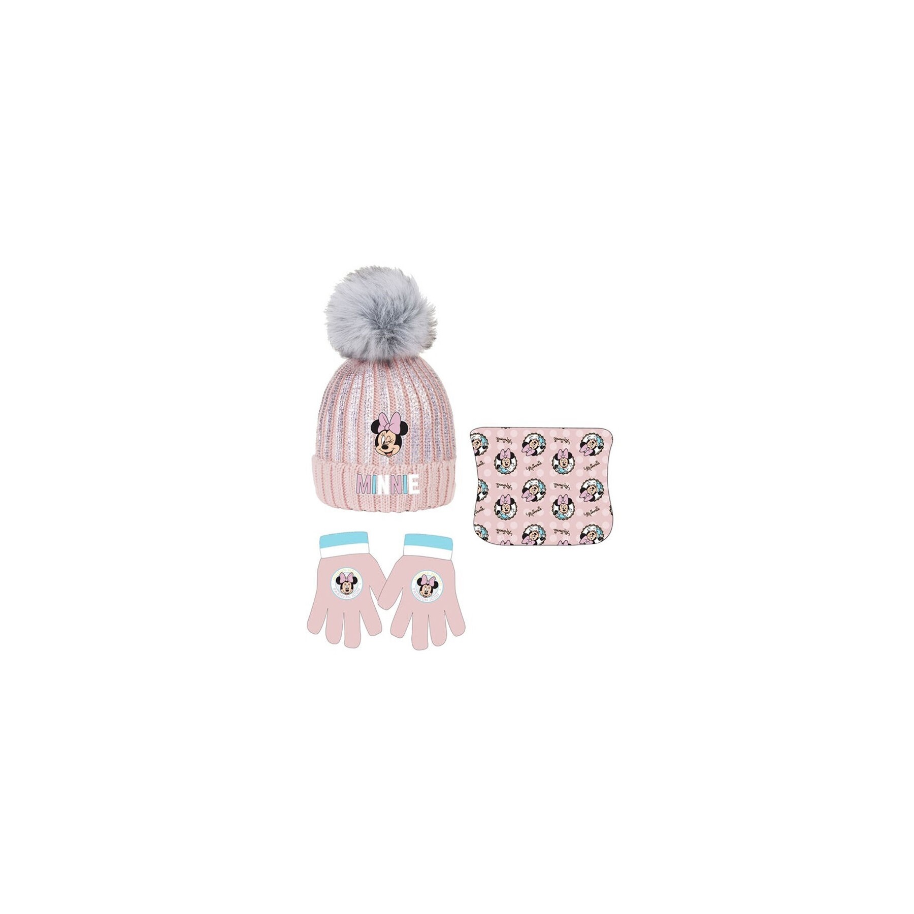 Conjunto gorro guantes braga cuello Minnie Disney