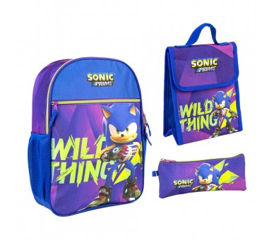 Mochila + portatodo + portamerienda Sonic Prime 42cm