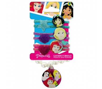 Blister 6 Gomas de pelo + pulsera Princesas Disney