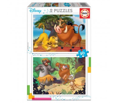 Puzzle Rey Leon + El Libro de la Selva Animals Disney 2x20pzs