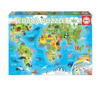 Puzzle Mapamundi Animales 150pzs