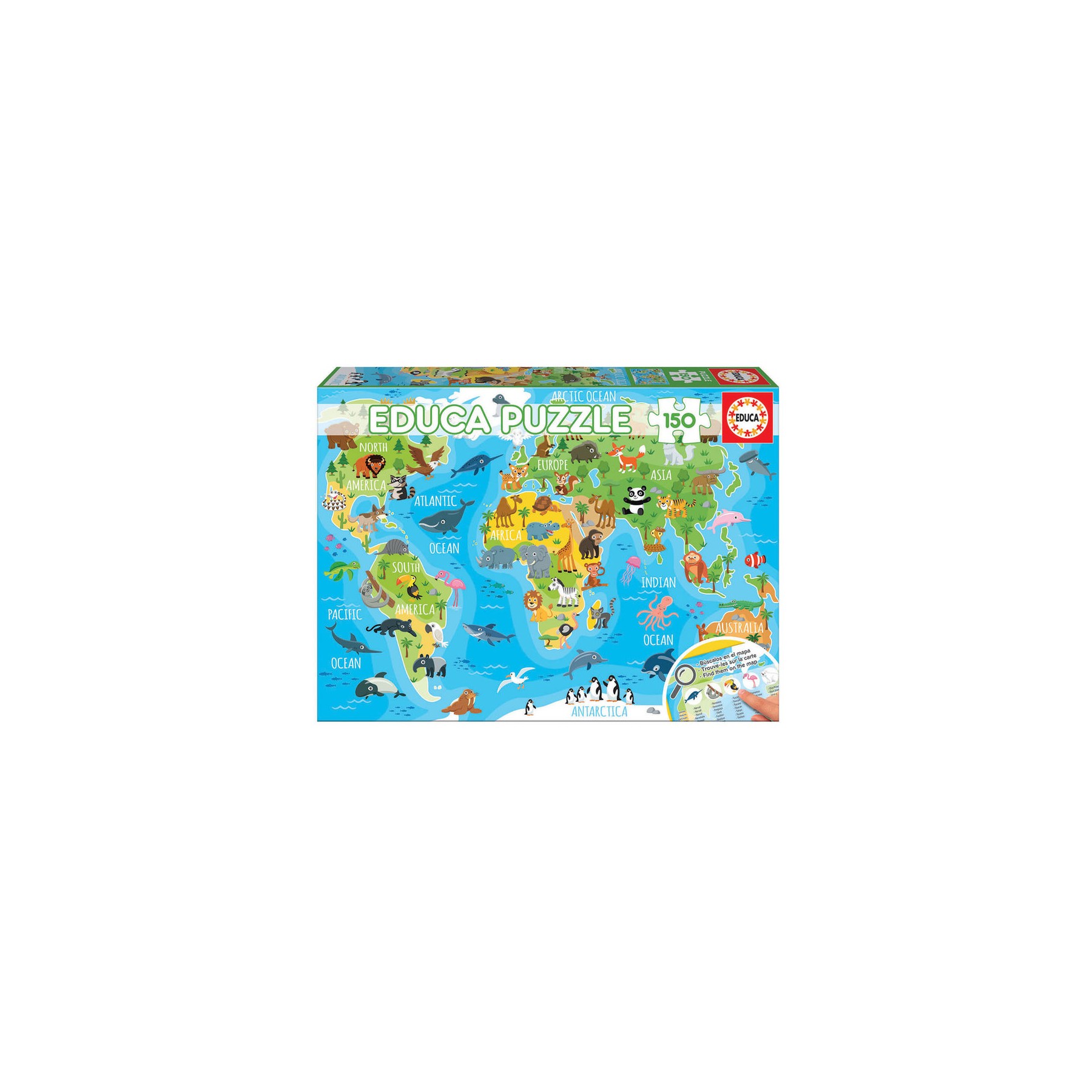 Puzzle Mapamundi Animales 150pzs