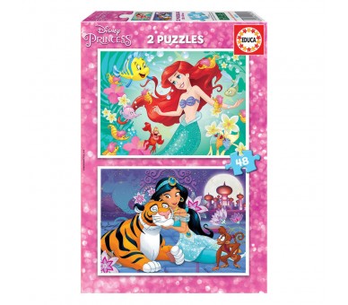 Puzzle Ariel + Jasmine Princesas Disney 2x48pzs
