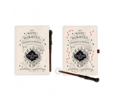 Cuaderno A5 premium + boligrafo varita Mapa del Merodeador Harry Potter