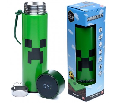 Botella acero inoxidable termo Minecraft termometro 450ml