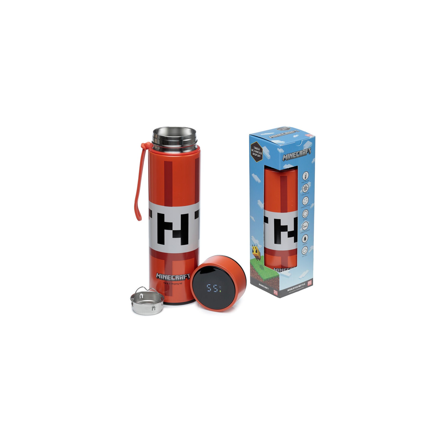Botella acero inoxidable termo Minecraft termometro 450ml